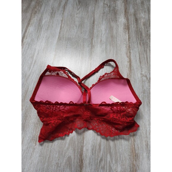 Victoria's Secret PINK Pushup Bralette Deep Red Lace Overlay Pullover Sz S EUC - Picture 4 of 8